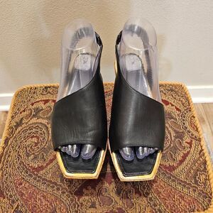 Donald Pliner DMSX Cork Platform Black Leather Heels Size 8